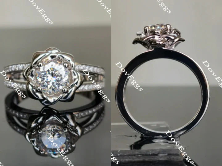 Floral Lab Diamond Ring with Pave Accents in Platinum | DovEggs
