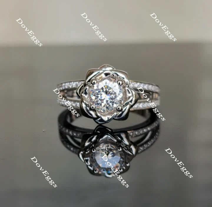 Floral Lab Diamond Ring with Pave Accents in Platinum | DovEggs