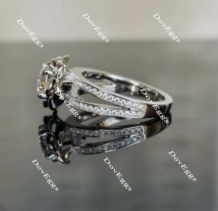 Floral Lab Diamond Ring with Pave Accents in Platinum | DovEggs
