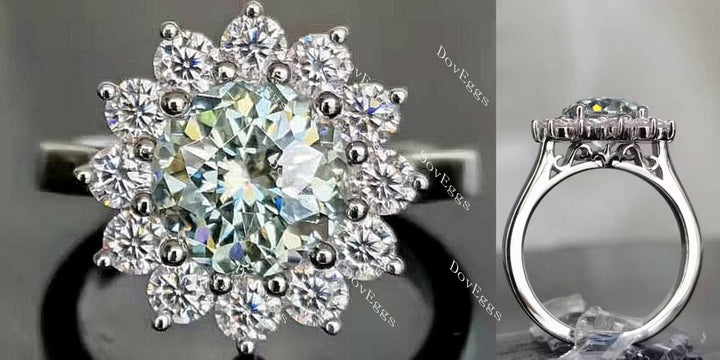 Art Deco halo ethical lab diamond Engagement Ring with round accents | DovEggs
