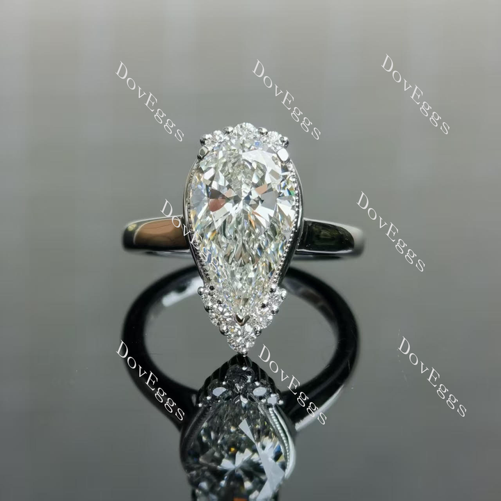 (size 4.5) Doveggs sterling silver 2.5ct Pear F color VS1 Clarity Excellent cut Lab Grown Diamond Ring(certified)