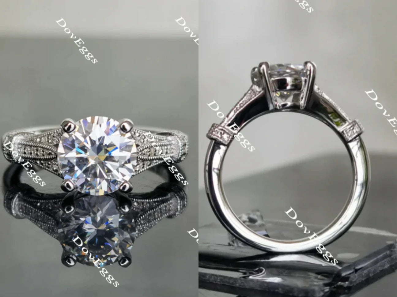 Lab Diamond Ring with Pave Accents (Moissanite/LGD) in 10K/14K Gold or Platinum | DovEggs