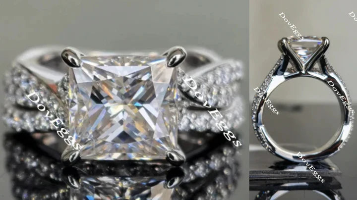 Lab Diamond Ring with Pave Accents (Moissanite/LGD) in 10K/14K Gold or Platinum | DovEggs