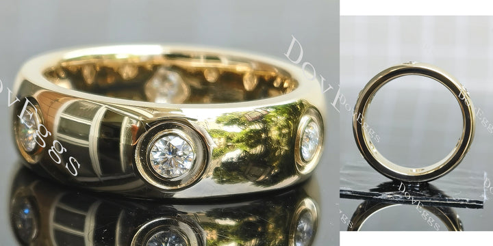 Round full eternity moissanite wedding band main view| DovEggs