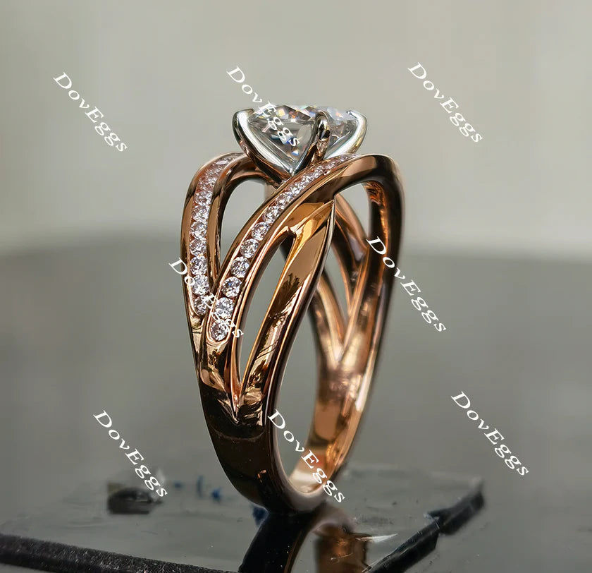 Lab Diamond Ring with Pave Accents (Moissanite/LGD) in 10K/14K Gold or Platinum | DovEggs