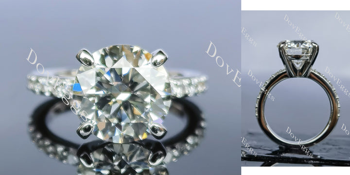 Round half eternity pave round lab diamond engagement ring main view| Doveggs