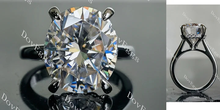 Oval hidden halo moissanite engagement ring main view| Doveggs