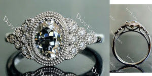 Oval side stones stardust grey moissanite engagement ring main view| Doveggs