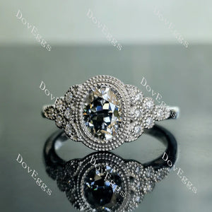 Oval bead edge side stones stardust grey moissanite engagement ring| Doveggs