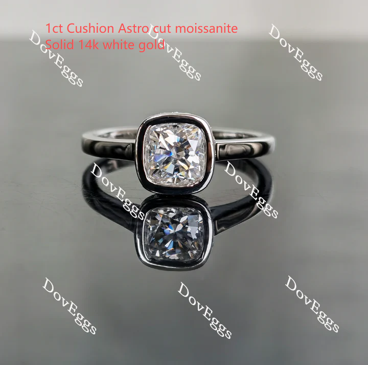 Cushion bezel hidden halo moissanite engagement ring