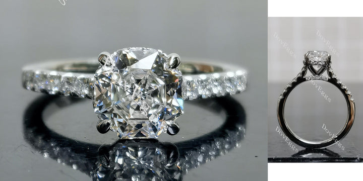Octagon pave half eternity moissanite engagement ring main view| Doveggs