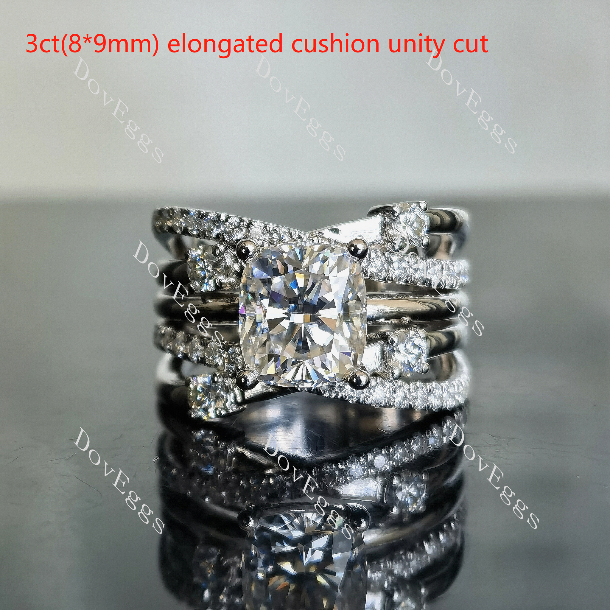 Cushion pave split shank moissanite engagement ring| Doveggs