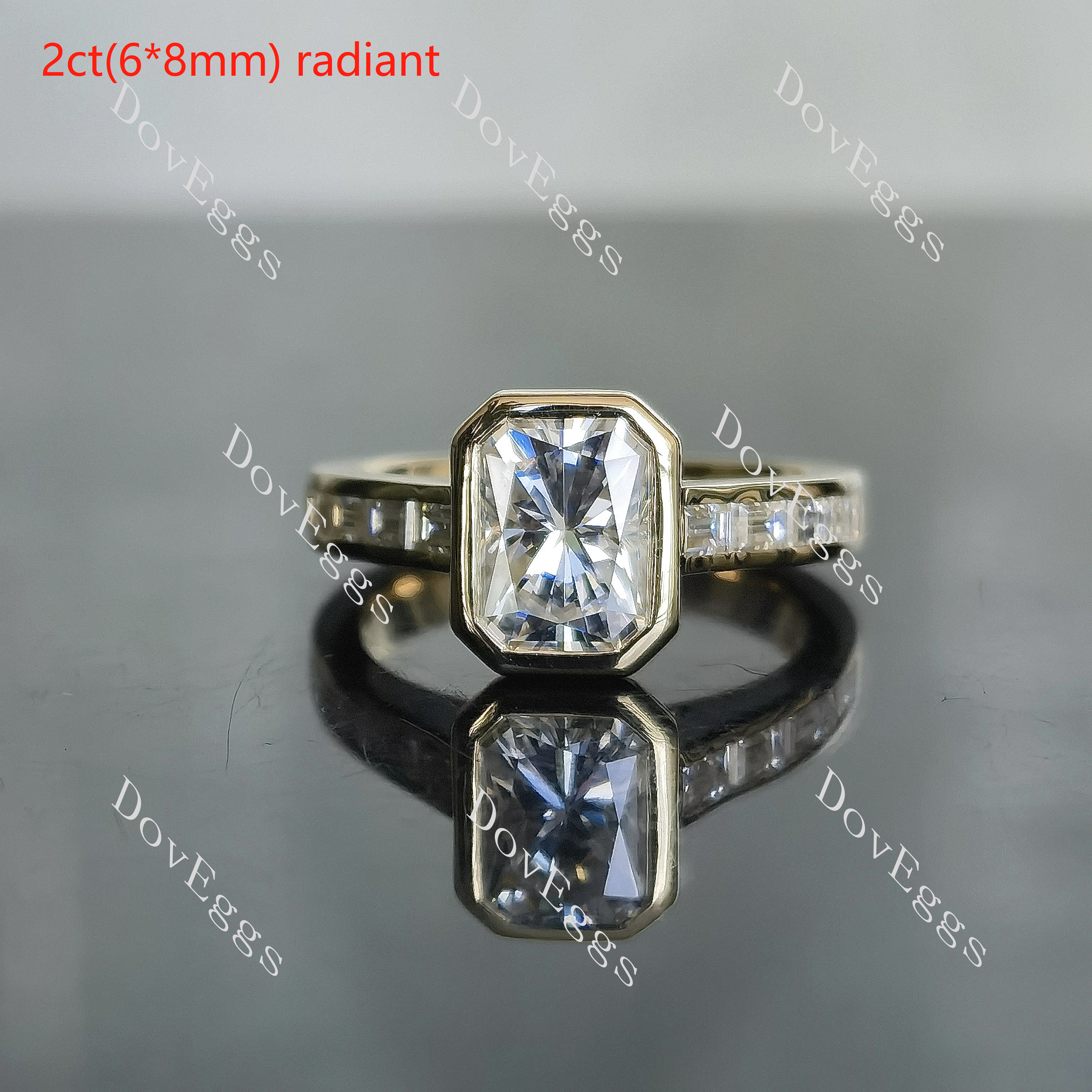 Radiant bezel moissanite engagement ring