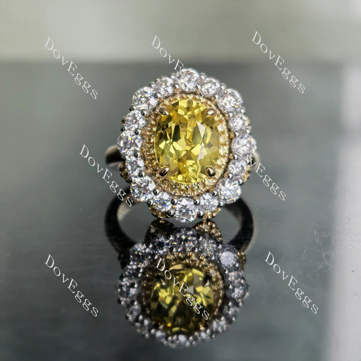Oval floral double halo moissanite&colored gem engagement ring| Doveggs