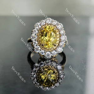 Oval floral double halo moissanite&colored gem engagement ring| Doveggs