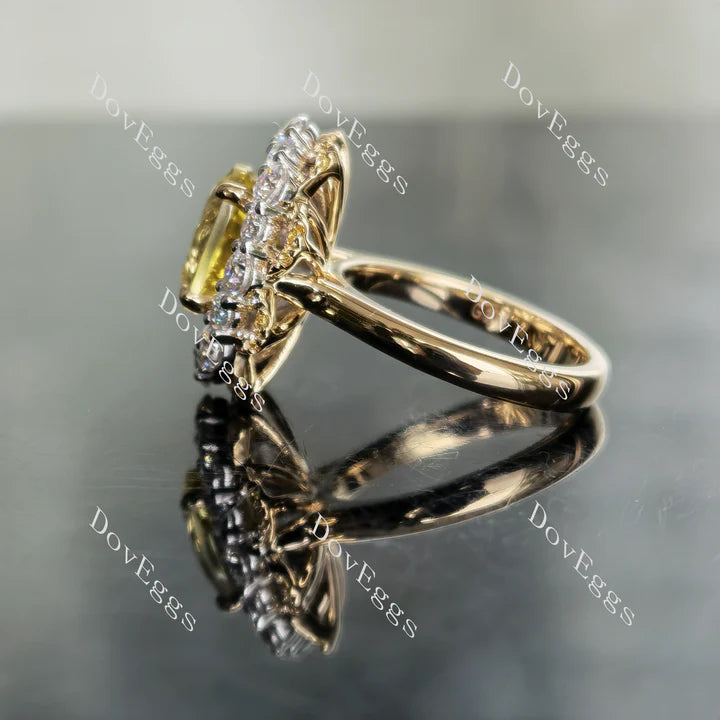 Yellow gold moissanitt or lab diamond&colored gem engagement ring