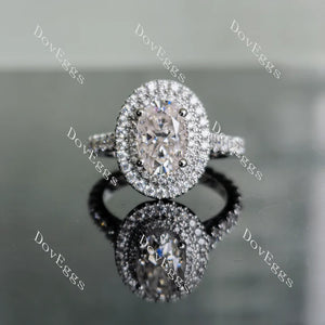 Oval double halo pave moissanite or lab diamond engagement ring| Doveggs
