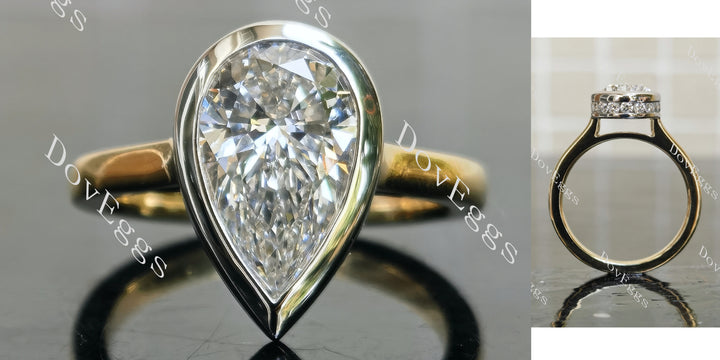 Pear bezel hidden halo moissanite engagement ring main view| Doveggs