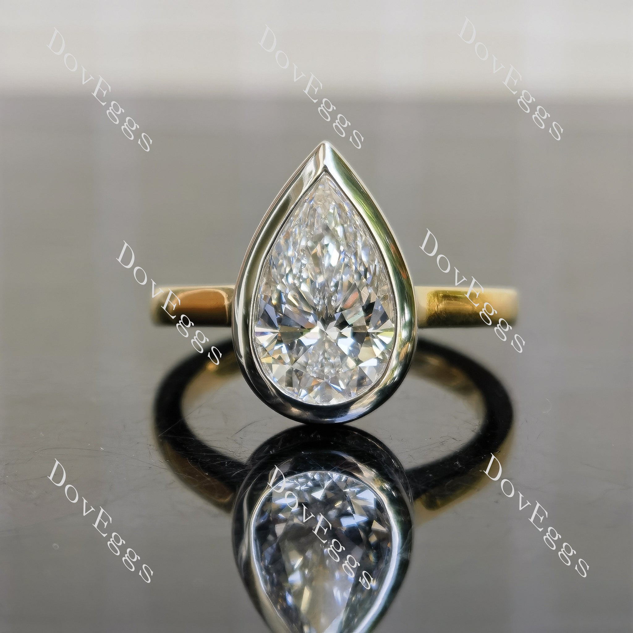 Pear bezel moissanite two tone engagement ring| Doveggs