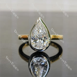 Pear bezel moissanite two tone engagement ring| Doveggs