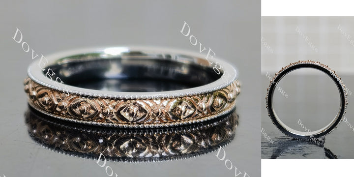 Carved art deco plain wedding band main view| Doveggs