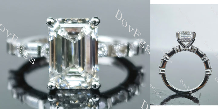 Emerald half eternity pave moissanite engagement ring| DovEggs