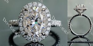 Oval halo 3/4 pave moissanite engagement ring main view| Doveggs