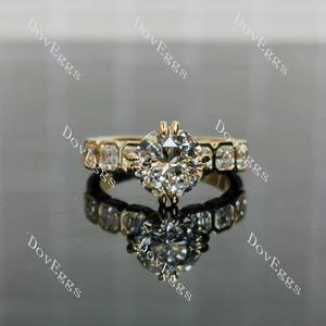 Round prong setting asscher bezel moissanite engagement ring front view| Doveggs