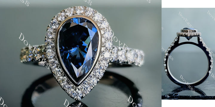 DovEggs pear halo bezel pave twilight blue moissanite engagement ring - DovEggs-Seattle