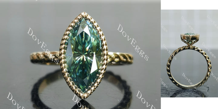 Marquise bezel solitaire colored moissanite engagement ring main view| Doveggs