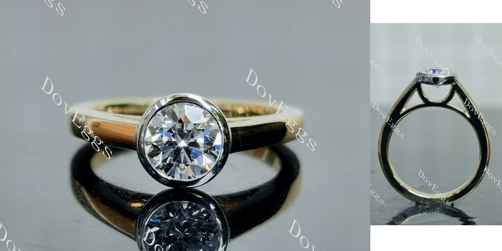 Round solitaire lab diamond engagement ring main view| Doveggs