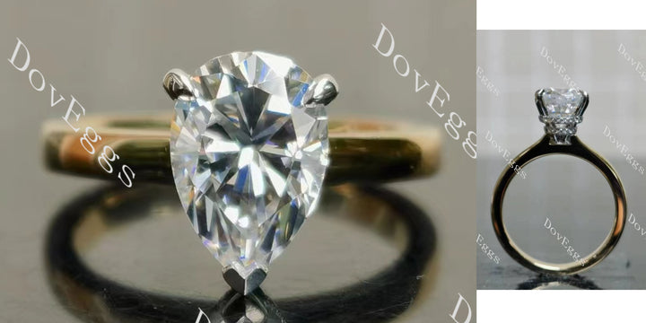 Pear pave hidden halo moissanite engagement ring main view| Doveggs