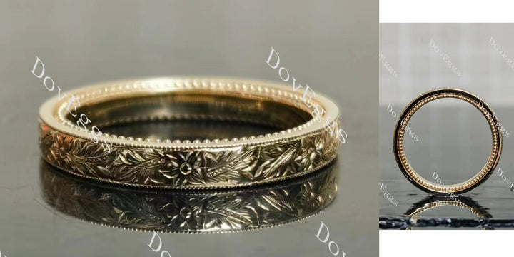 Vintage art deco carved wedding band main view| Doveggs