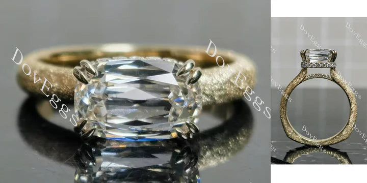 Two-Tone 10K White & Yellow Gold 3.628ct Elongated Cushion Lab Diamond Ring | DovEggs