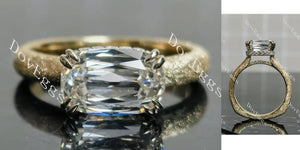 Two-Tone 10K White & Yellow Gold 3.628ct Elongated Cushion Lab Diamond Ring | DovEggs