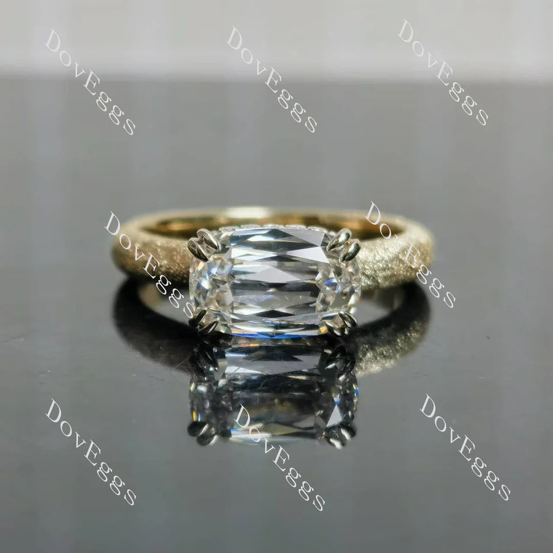 Two-Tone 10K White & Yellow Gold 3.628ct Elongated Cushion Lab Diamond Ring | DovEggs