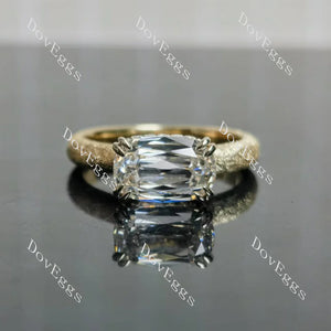 Two-Tone 10K White & Yellow Gold 3.628ct Elongated Cushion Lab Diamond Ring | DovEggs