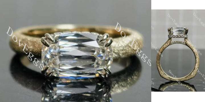 Cushion hidden halo textured moissanite engagement ring|Doveggs
