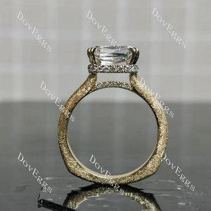 10k yellow gold hidden halo textured moissanite ring|Doveggs
