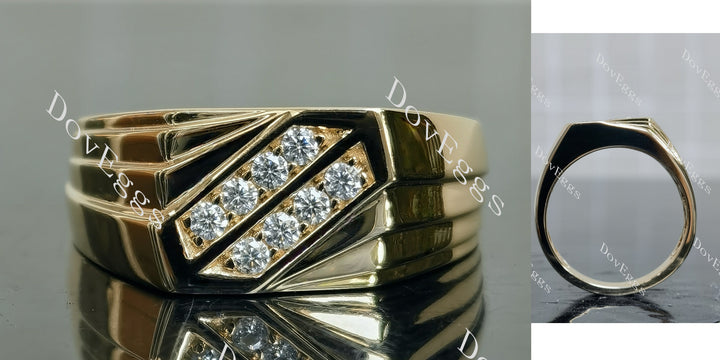 Round channel set moissanite wedding band 3.7mm shown from front and side