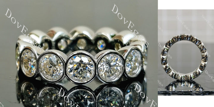 Bubbles round full eternity bezel moissanite wedding band main view| Doveggs