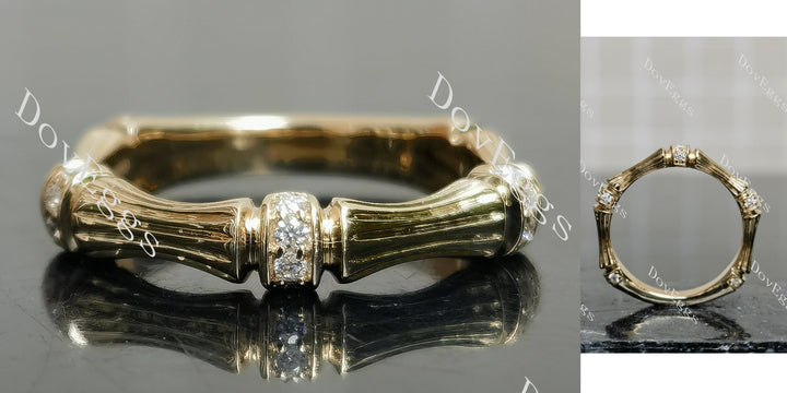 Bamboo round moissanite wedding band main view| Doveggs
