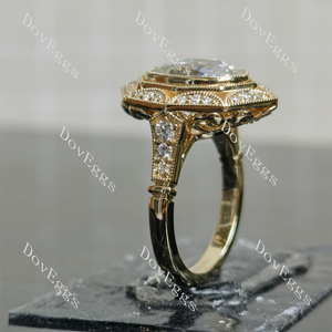 Oval vintage art deco bezel halo moissanite engagement ring side view| Doveggs