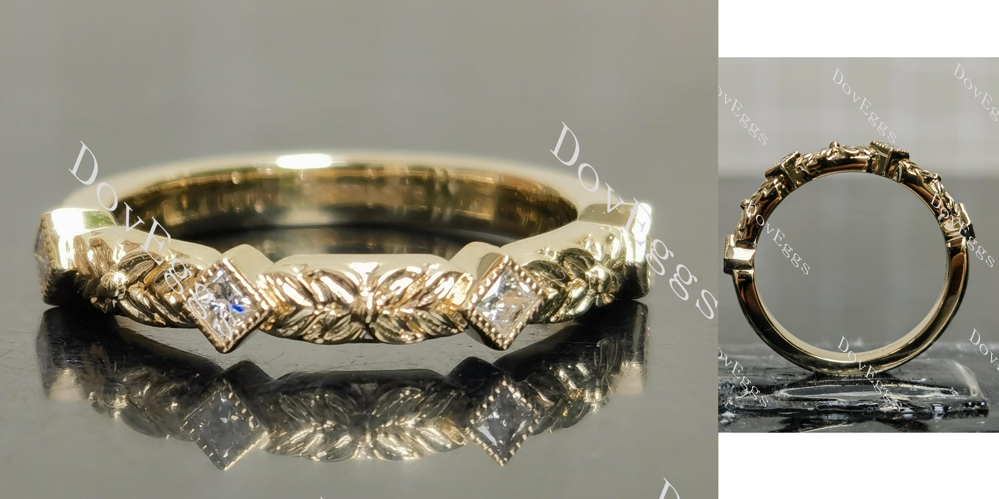 Princess art deco wedding band main view | Doveggs