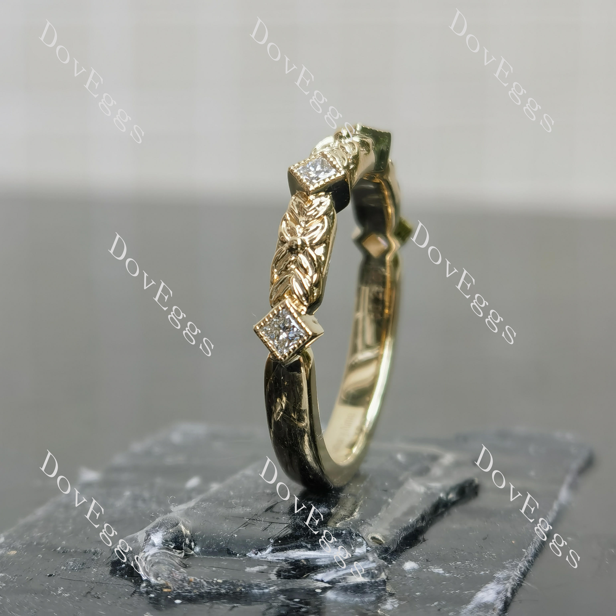 Princess art deco wedding band side view | Doveggs