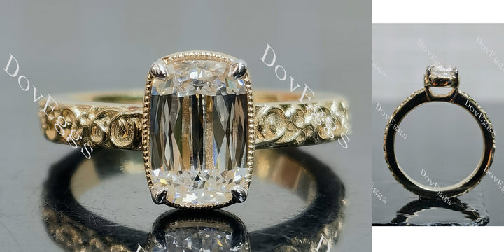 Modified elongated cushion carved vintage brilliant moissanite engagement ring| DovEggs - DovEggs-Seattle