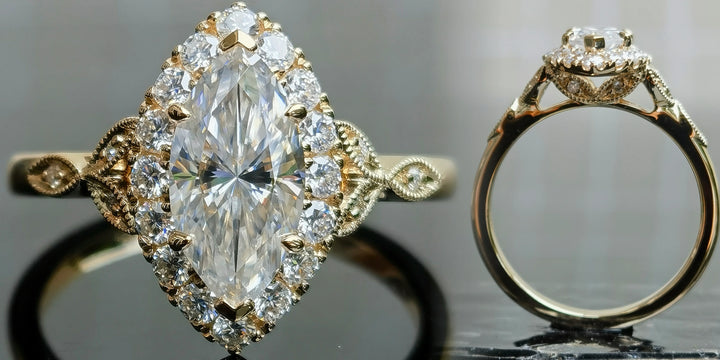 Custom lab diamond rings online: Pave halo ring setting from DovEggs with moissanite or diamond accents.