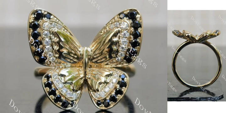 Butterfly round moissanite&colored gem engagement ring main view| Doveggs