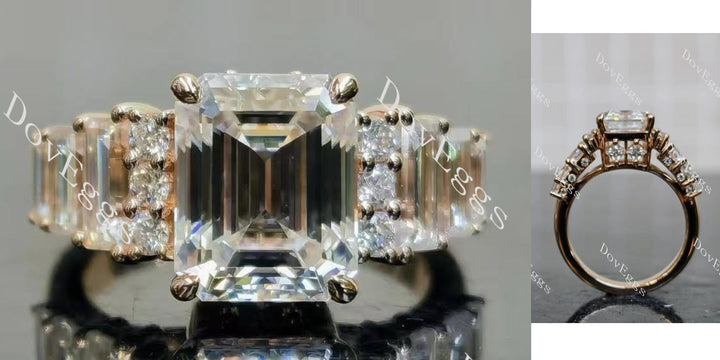 Emeralds pave side stones moissanite engagement ring main view| Doveggs