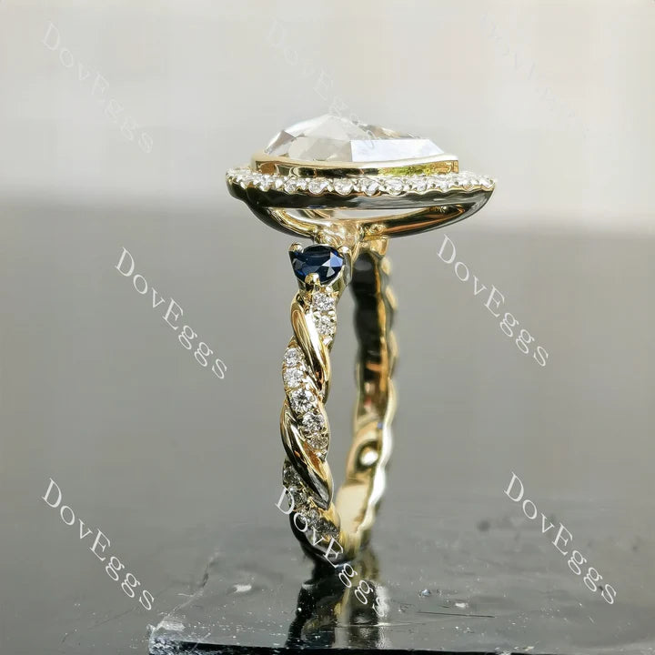 Vintage halo bezel setting with round accents ethical lab diamond engagement ring | DovEggs